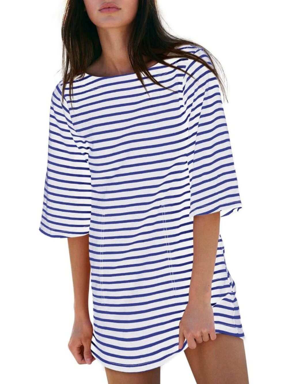 Casual Striped Mini T-Shirt Dress for Women | Cotton Summer Dress with Pockets